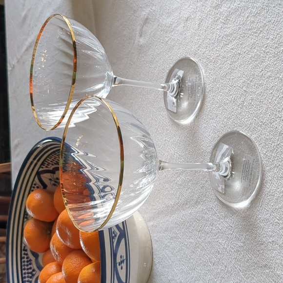 Anthropologie Clear \ Gold Waterfall Coupe Glasses, Set of 2 - Picture 6 of 10